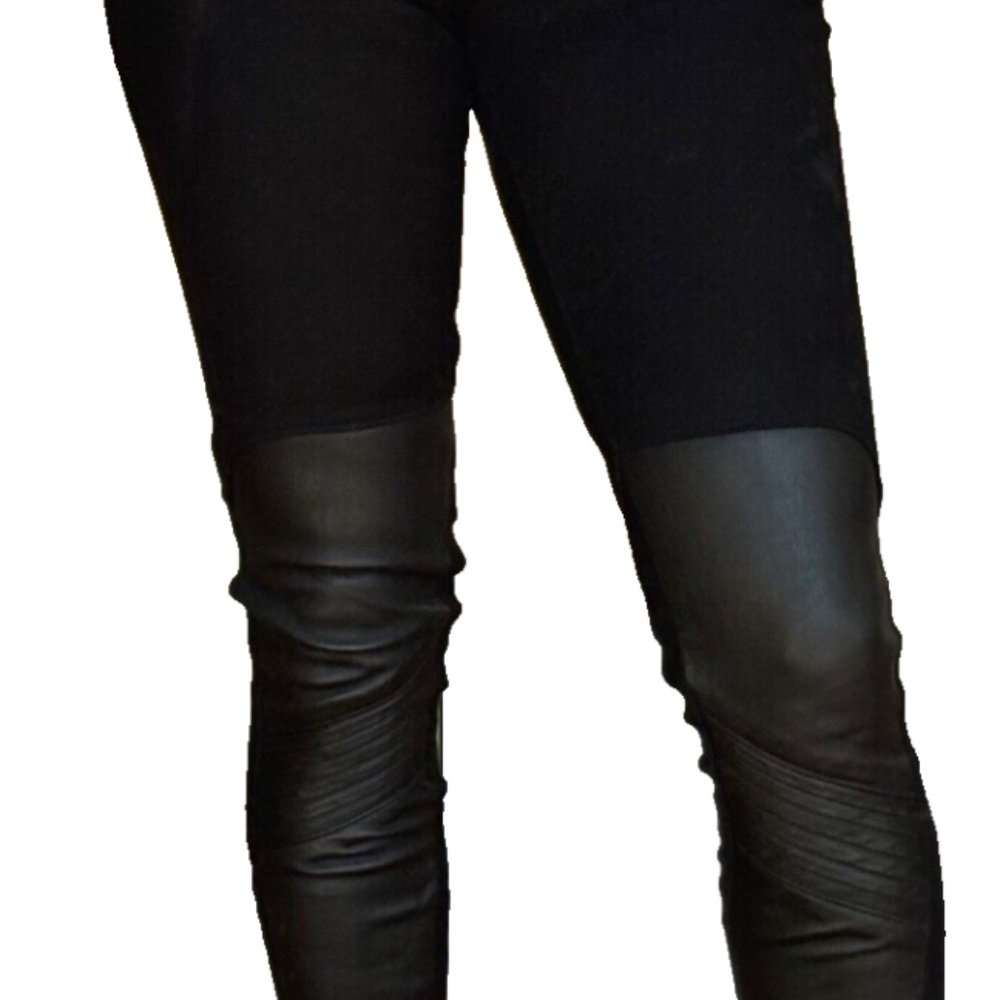 RAG & BONE REAL LAMB LEATHER PANEL BLACK MOTO JEANS SIZE 25